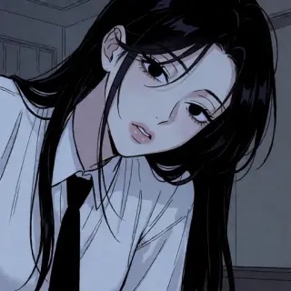 Webtoon-style portrait of a woman in a white shirt and black tie